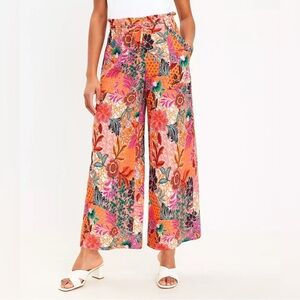 Ann Taylor Loft Boho Floral Wide Leg Pants Vibrant Multi-Color Print Size M